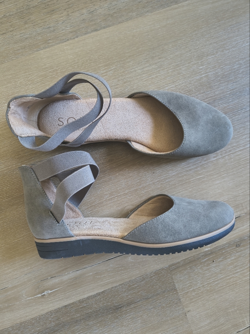 SOUL NATURALIZER Women's Suede D'Orsay Wedge Flats with Elastic Ankle Straps